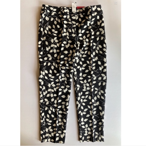 NWT Talbots Hampshire Pants Curvy Fit 8P Ankle Length Black Ivory Leaf Print - Picture 4 of 14